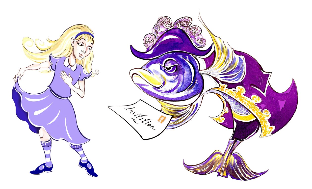 アリスと魚の歩兵-ルイス・キャロルの不思議の国のアリスの冒険（1865）、2005年のイラスト 作： ニール・オズボーン