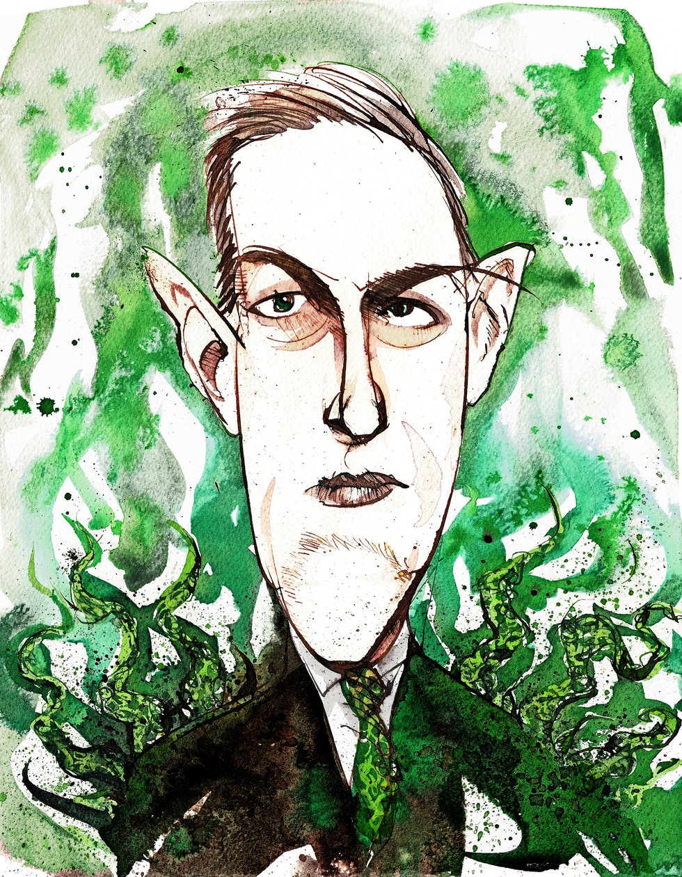 アメリカのホラーとSF作家のハワードフィリップスラブクラフト（1890〜1937）。似顔絵 作： ニール・オズボーン