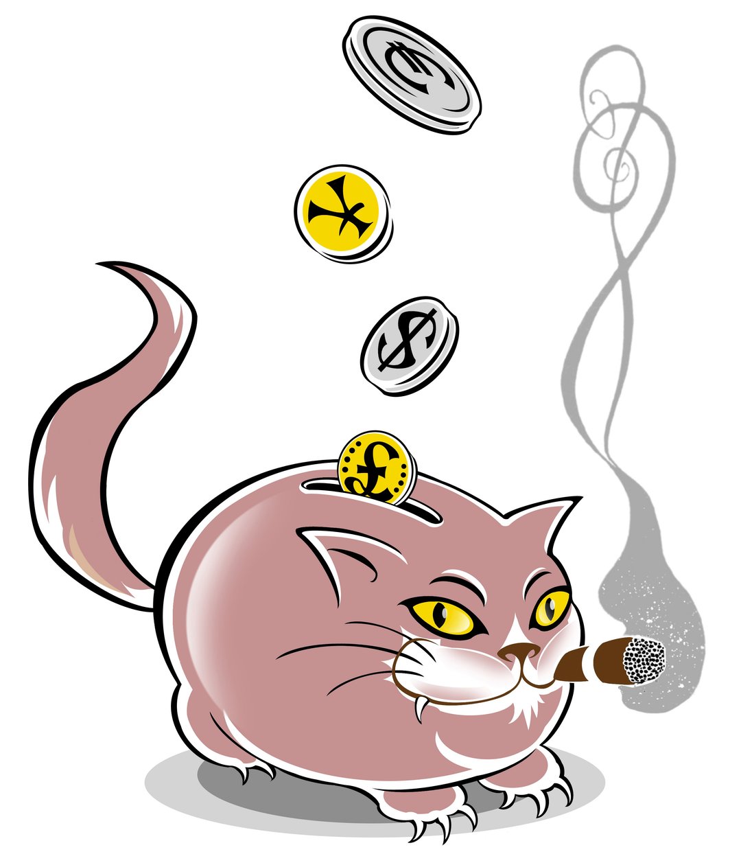 太った猫貯金箱-金融危機の寓話的なイラスト 作： ニール・オズボーン