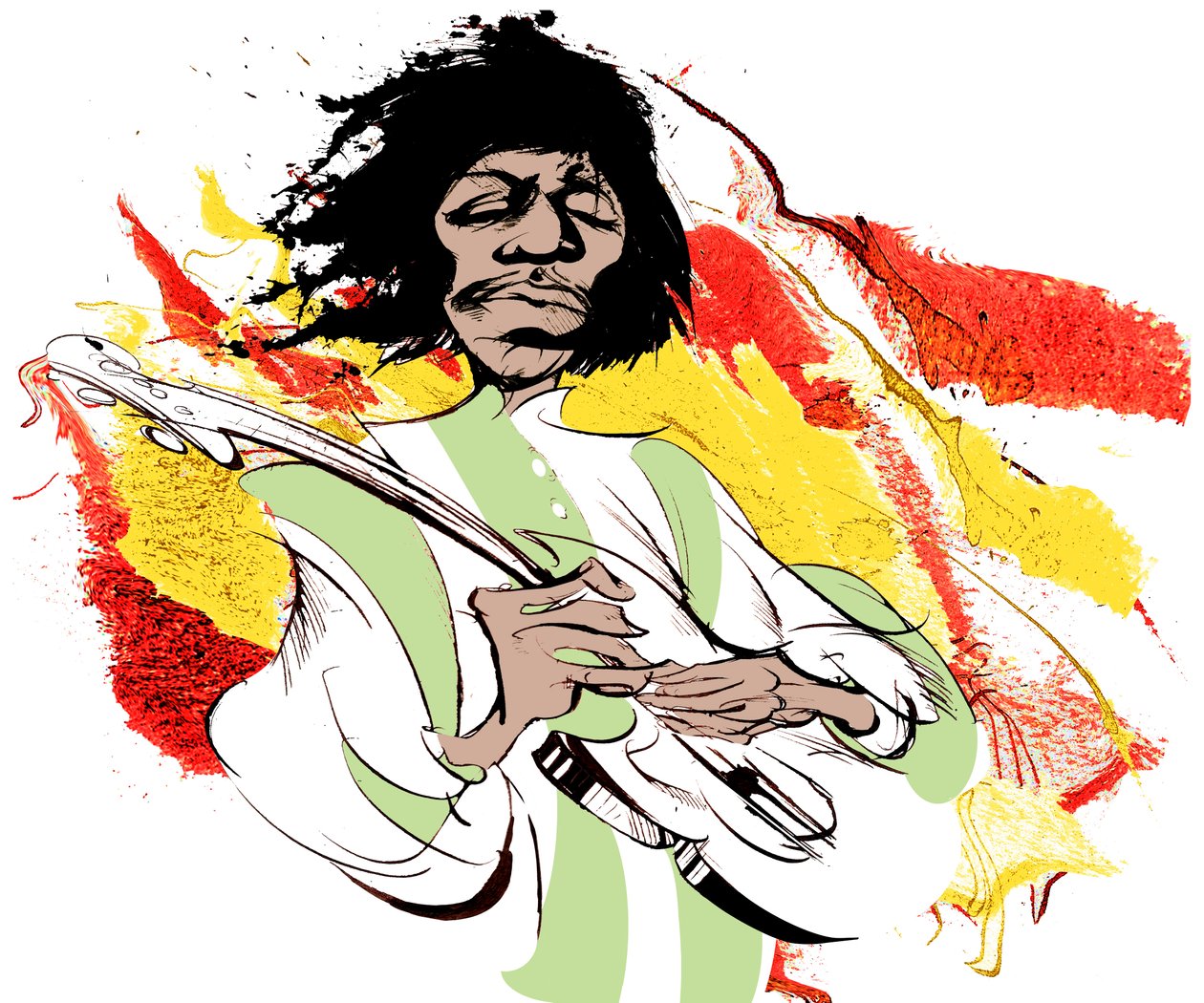 ジミヘンドリックス、アメリカのギタリスト（1942-70）、色の似顔絵 作： ニール・オズボーン