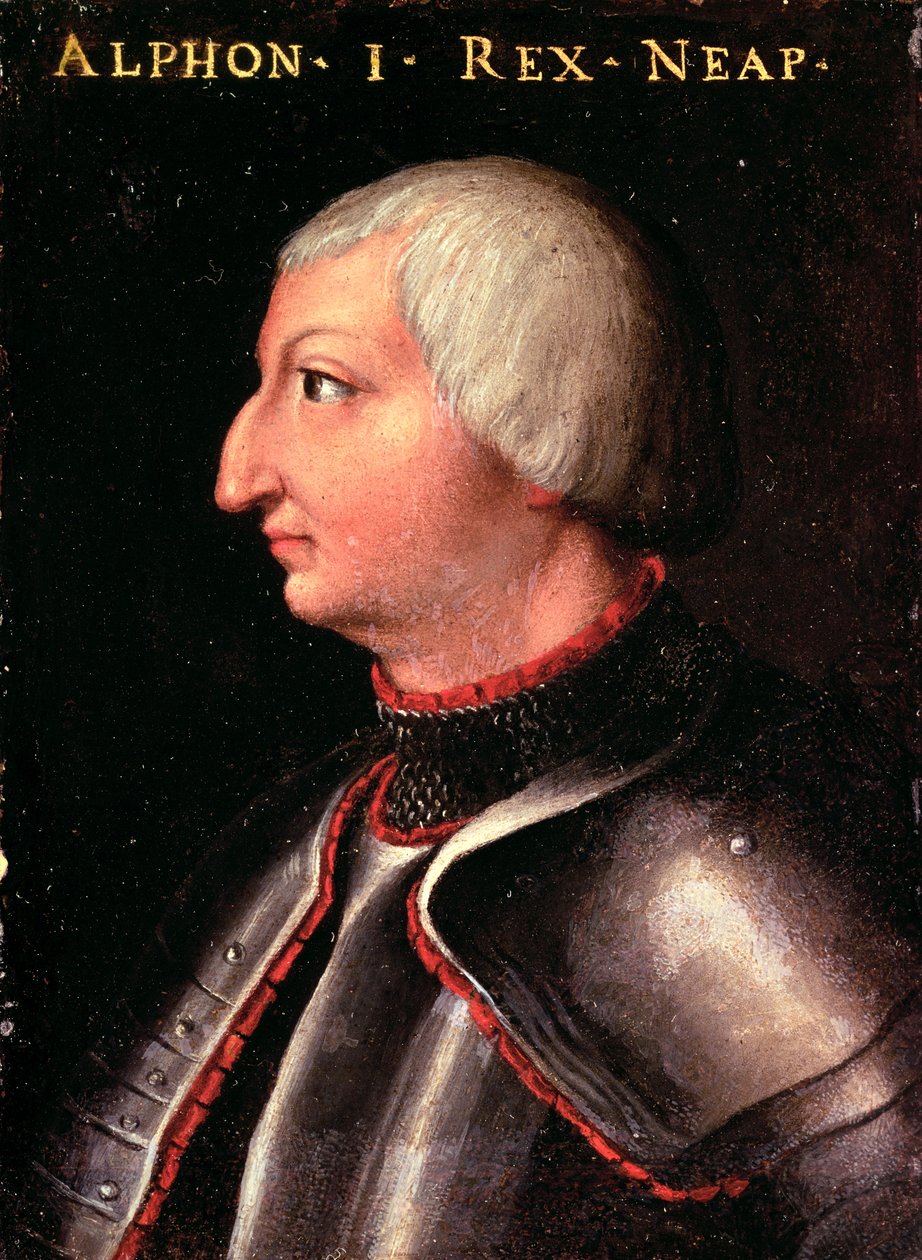 Alfonso V the &39;Magnanimous&39;、King of Aragon、（Alfonso I of Naples and Sicily）（1396-1458）c.1450（パネル） 作： ナポリタン学校