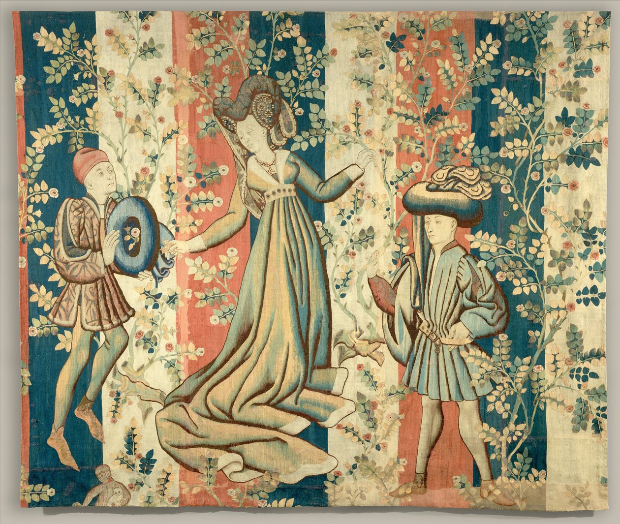 薔薇園の廷臣たち：貴婦人と二人の紳士、1440 – 50年頃 作： オランダの学校