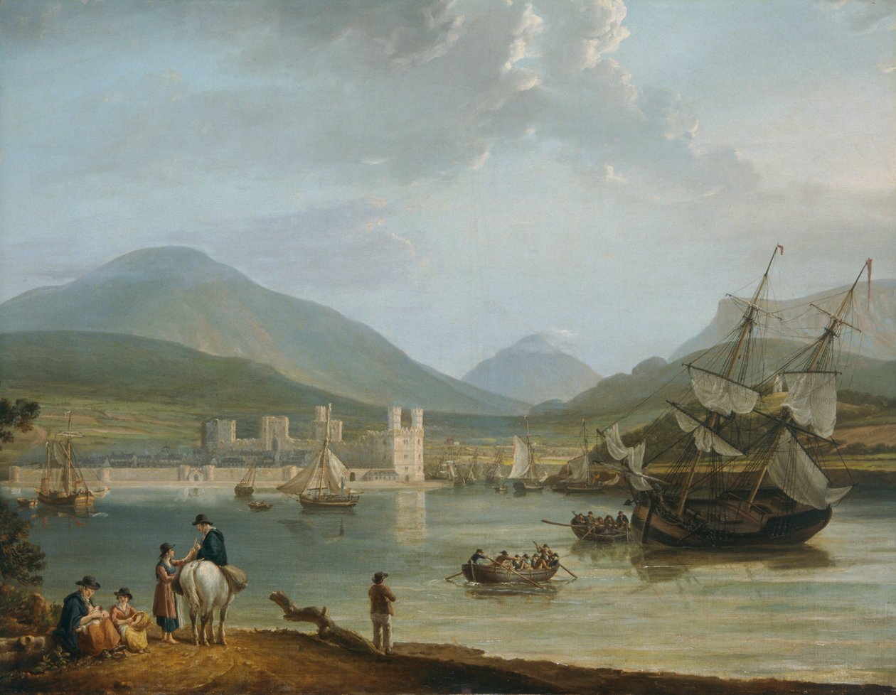 「カナーボン城と湾」、c1780-1810 作： ニコラス・ポコック
