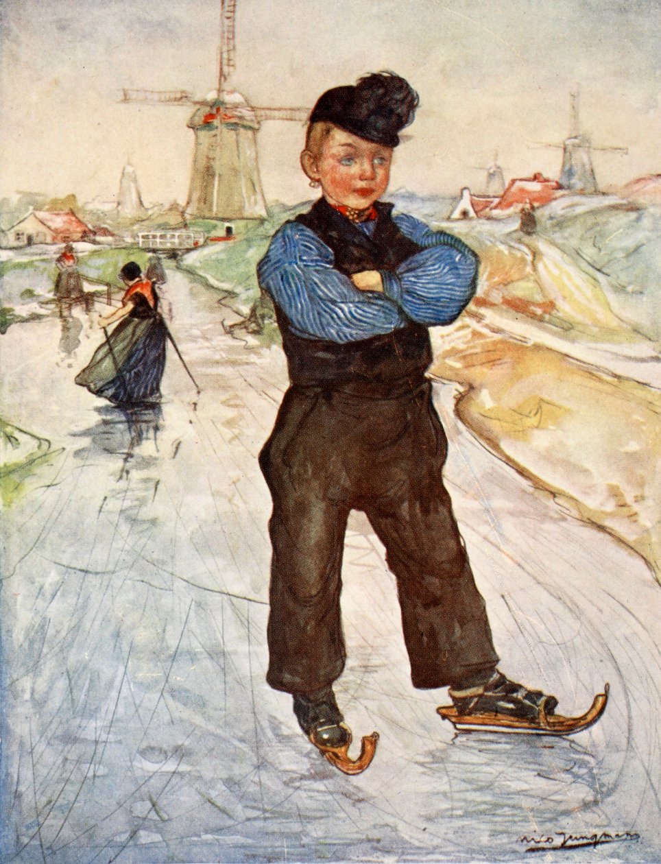 スケートでの農民のヴィーアの少年、1904 作： ニコ・ユングマン