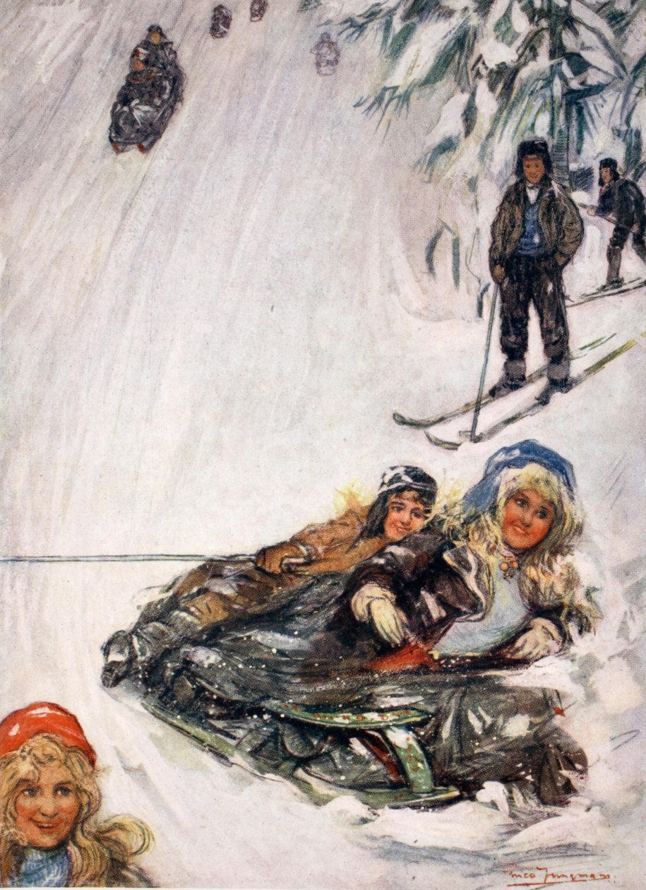覆されたそりの少女、ホルメンコレン、1905 作： ニコ・ユングマン