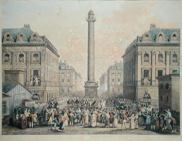 シャルルフェルディナンドフランス（1778〜1820年）ヴァンドーム広場を通ってチュイルリーに戻ったドゥックドベリー、1814年（ペンとインク、紙にトイレ） 作： ニコラス・ジョセフ・シュヴィエロー