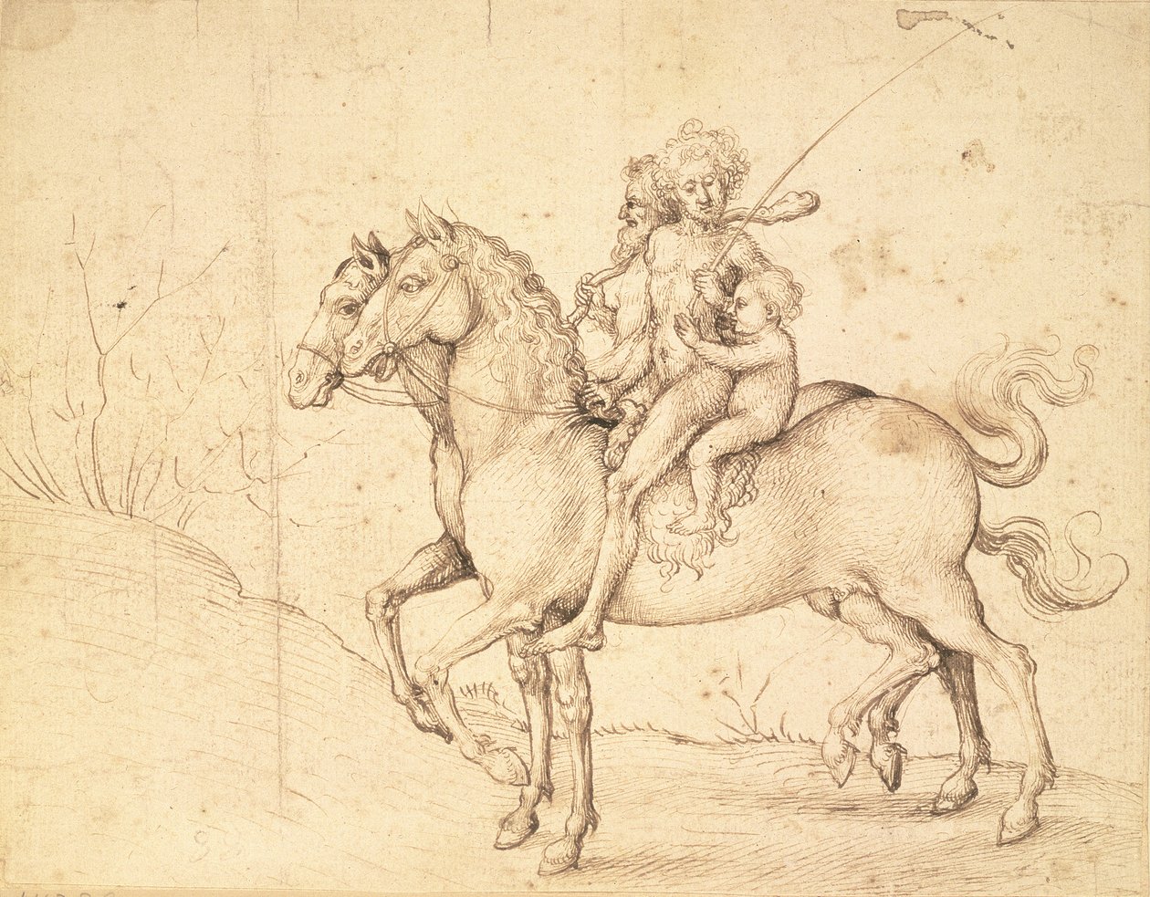 ローマのカンパーニャの眺め、1640年代初頭（黒チョークで筆と茶色を洗う） 作： ニコラス・プッサン