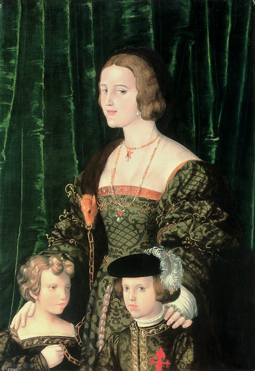 カスティーリャのマッドジョアンナ（1479-1555）、ヤングチャールズ5世（1500-58）とその妹 作： ランツフートのニコラウス・アレクサンダー・マイア