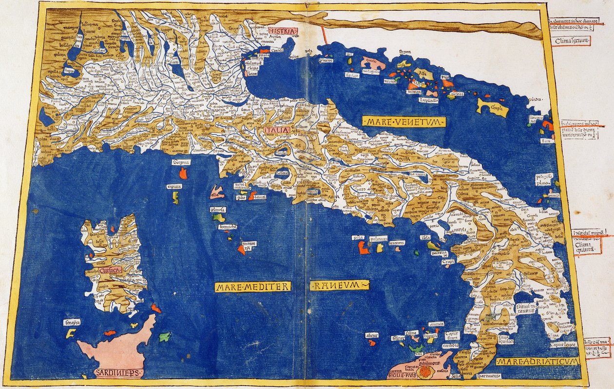 イタリアのプトレマイオス地図、1482（色付きのリソ） 作： ニコラウス・ゲルマヌス