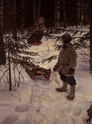 薪を集める（ロシア 作： ニコライ・ペトロヴィッチ・ボグダノフ・ベルスキー