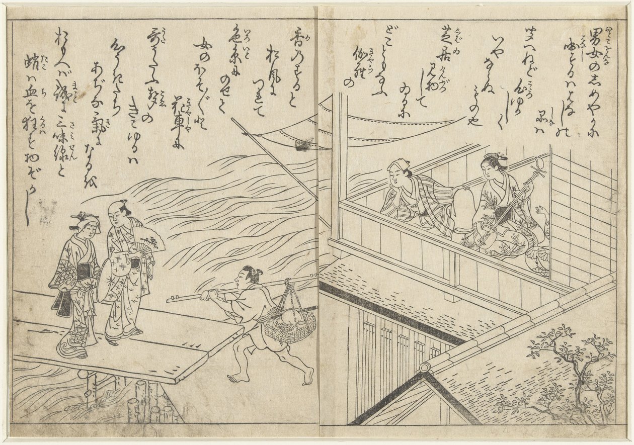 川沿いの茶屋 作： 西川祐信（帰属）