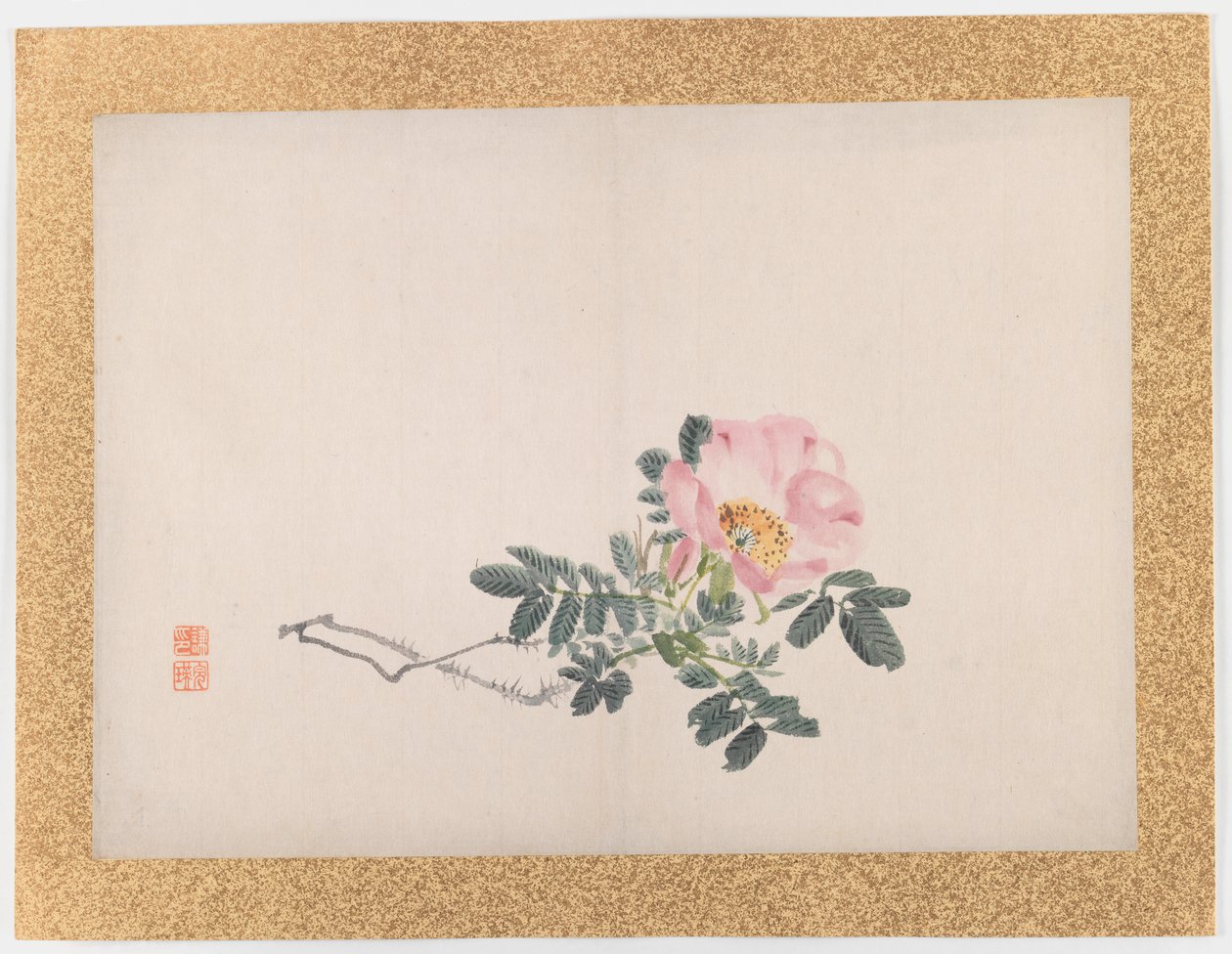 無題（ピンクローズ）、1855（紙にインクと明るい色） 作： 西山法園