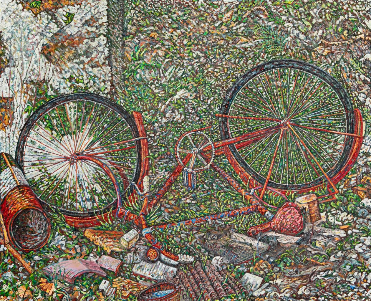 アルフォンソの青い自転車、2024年（リネンに油彩） 作： ノエル・ペイン
