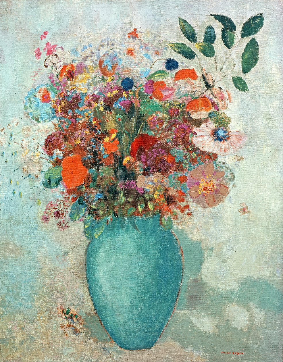 ターコイズブルーの花瓶の花、1912年頃 作： オディロン・ルドン