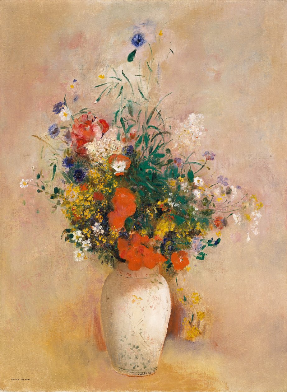 ピンクの背景の花の花瓶、カリフォルニア州。 1906年。 作： オディロン・ルドン