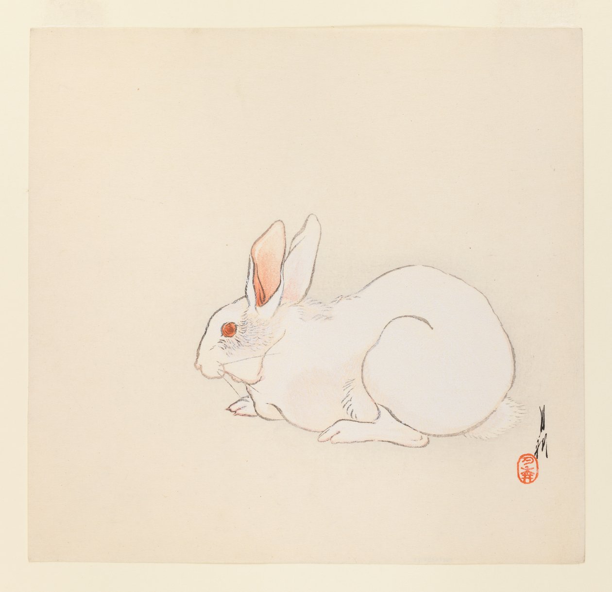 白うさぎc.1890-1910（木版印刷） 作： 尾形月光