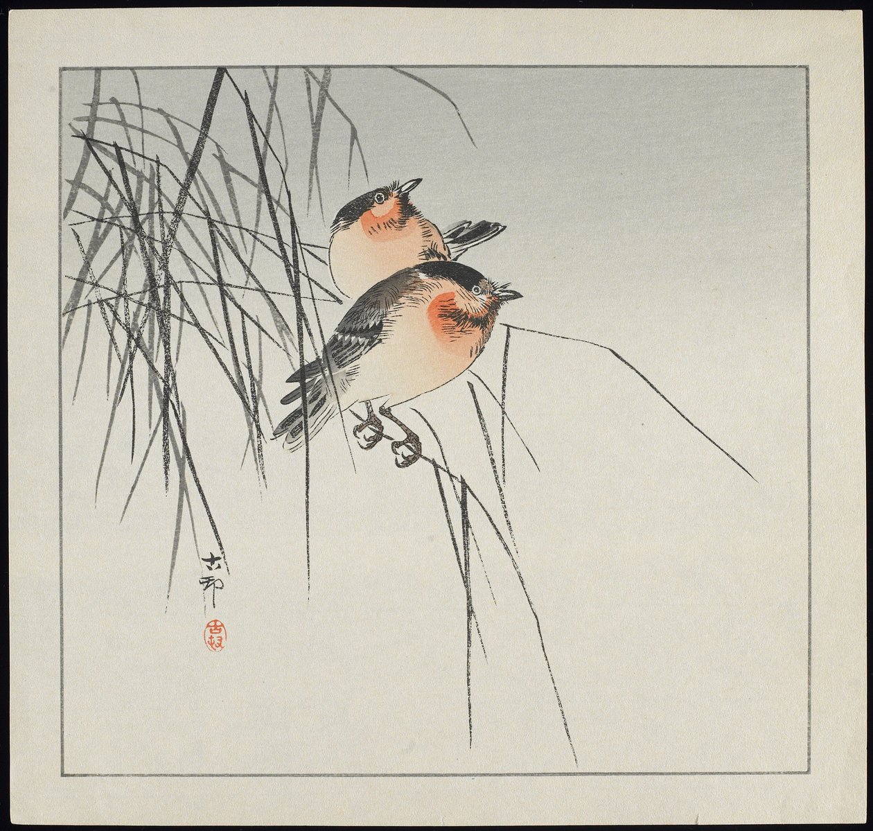 1912年以前の葦の上の2羽の鳥 作： 大原光子