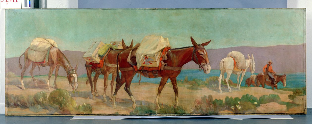 Anheuser-Busch Pack Mules (キャンバスに油彩) 作： オスカー・エドワード・バーニングハウス