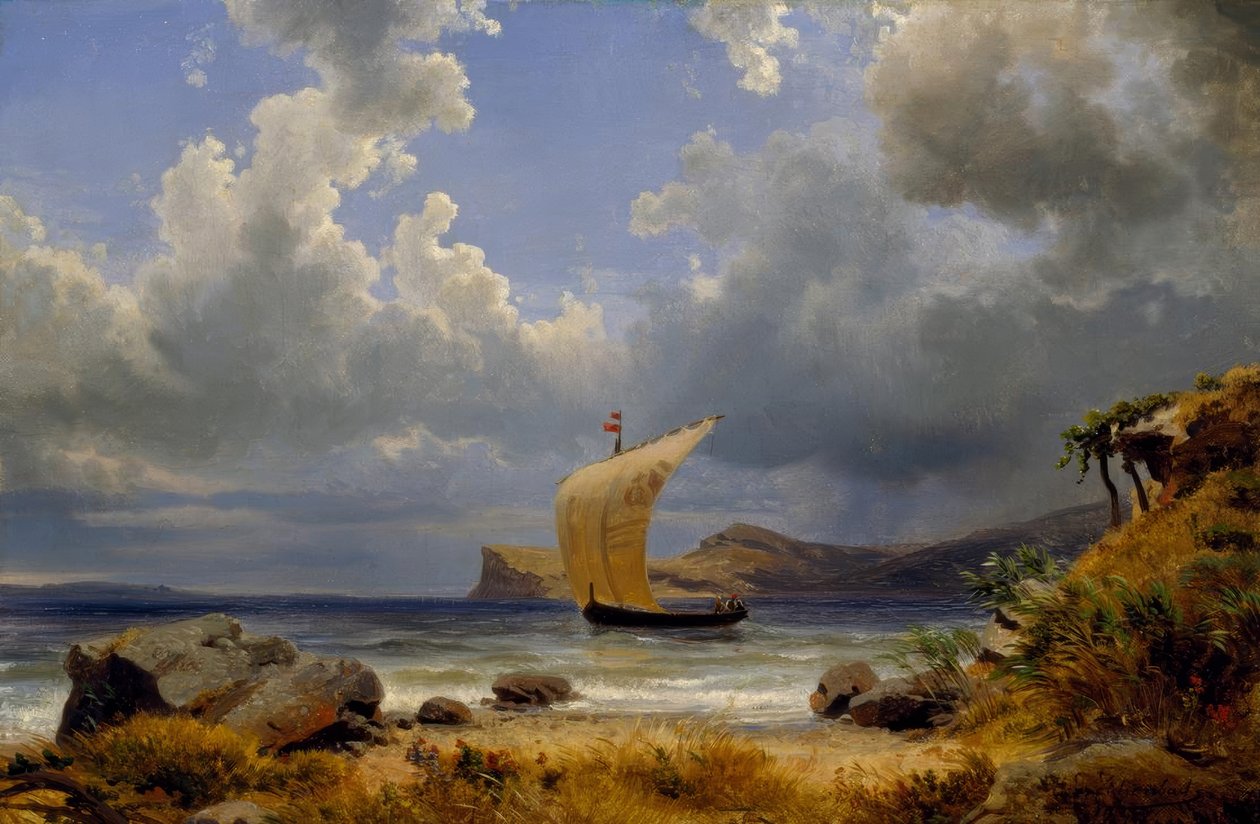 O.Achenbach、イタリア湾のヨット 作： オズワルド・アッヘンバッハ