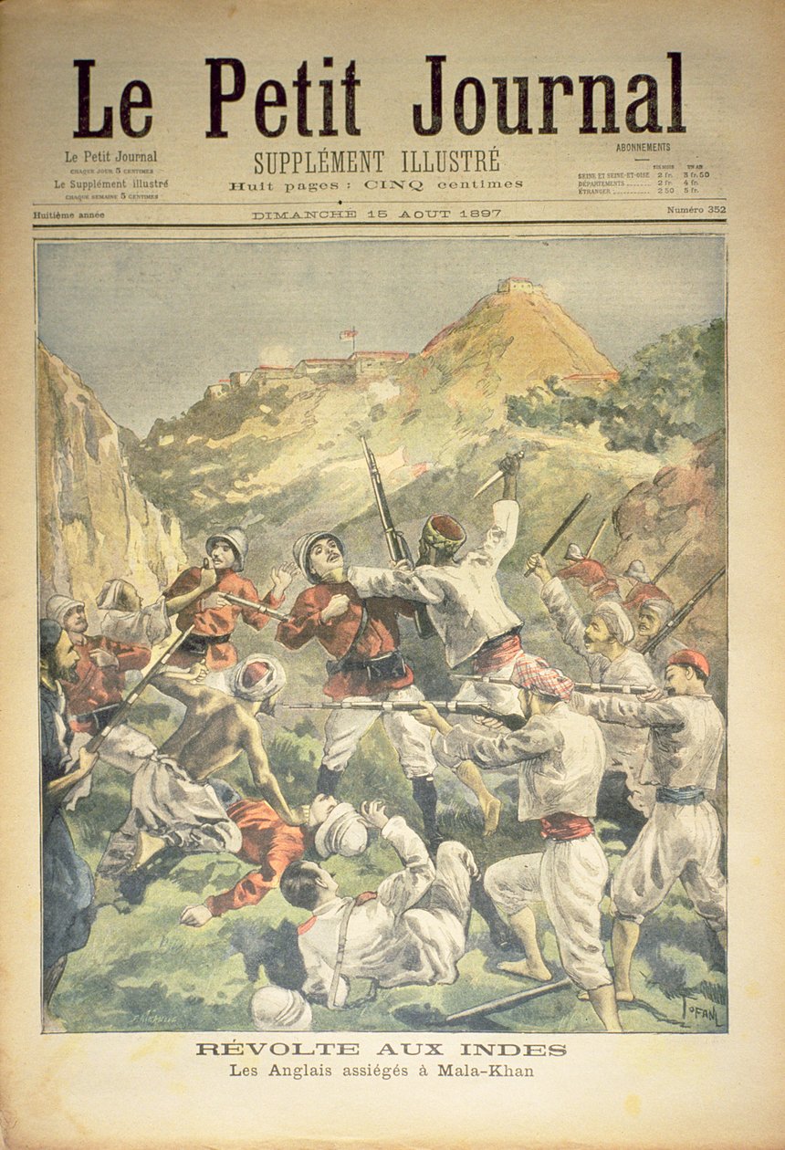インドの反乱：マラカーンで包囲されたイギリス人、「ルプチジャーナル」の表紙、1897年8月15日 作： オズワルド・トファニ