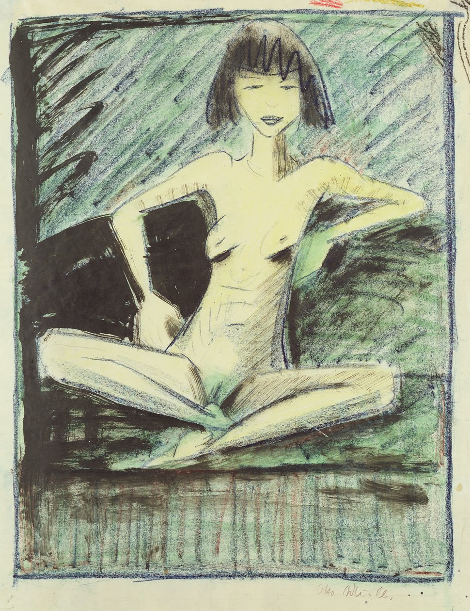 若いジプシーの女の子、c.1926（紙にチョーク、ペン、トイレ） 作： オットー・ミュラー