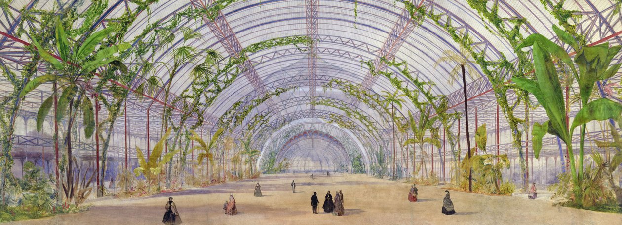 サンクルー公園のクリスタルパレスのインテリアデザイン、1860〜62年（紙にクレヨン、鉛筆、トイレ） 作： オーウェン・ジョーンズ