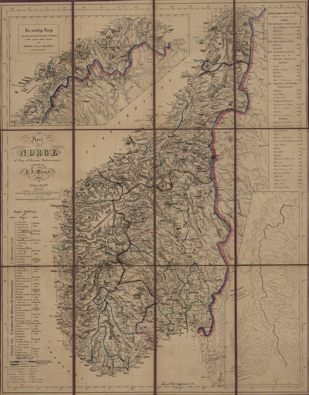 地図はクリスチャニア（1845）で公開され、ノルウェーを示しています 作： PAムンク