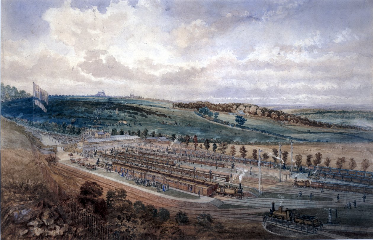 1878年のダービーの日のエプソム駅（紙にトイレ） 作： PRペリー