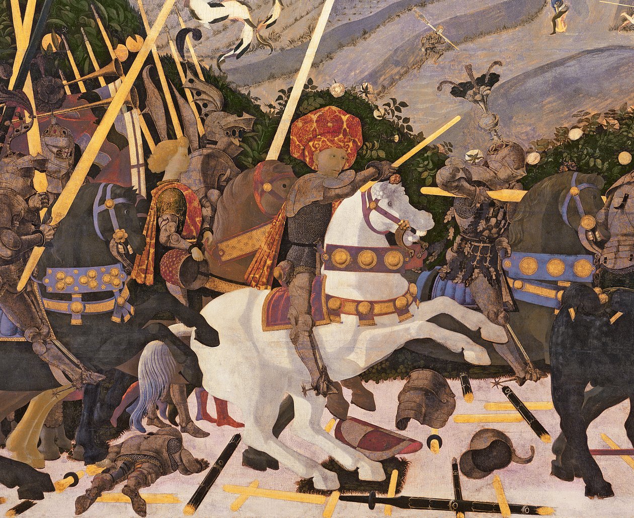 サンロマーノの戦い、1690年頃のテンペラ、30690のパネルの詳細 作： パオロ・ウチェッロ