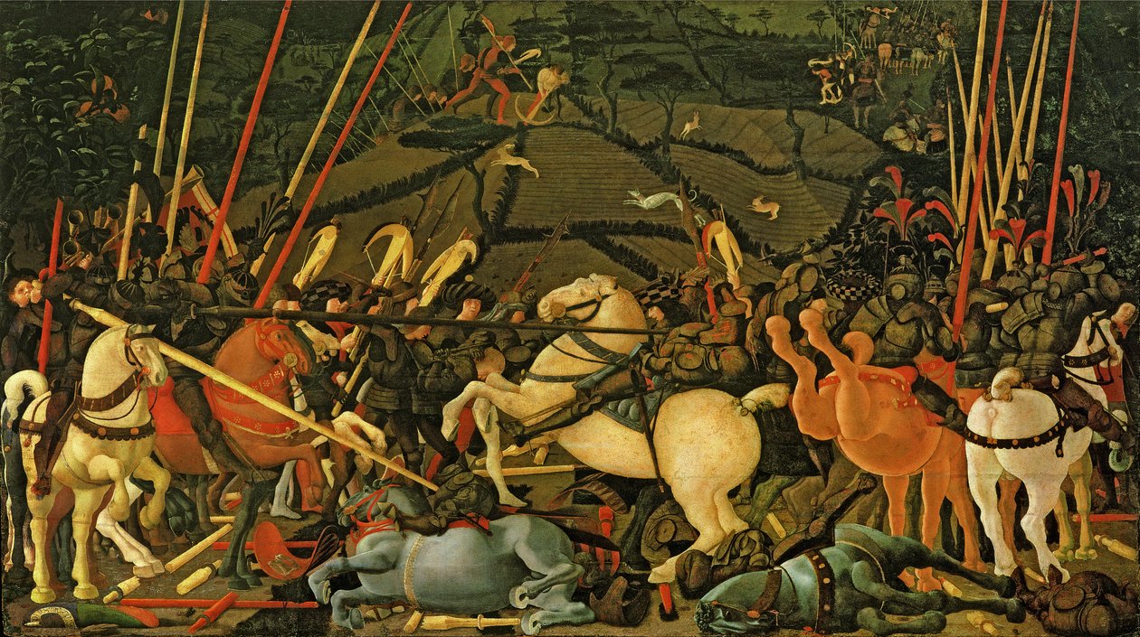 1432年のサンロマーノの戦い、1456年頃（パネル上のテンペラ）（162335も参照） 作： パオロ・ウチェッロ