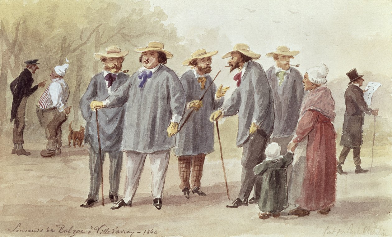 1840年、ヴィルダヴレーでのバルザックと友人たち、1880年頃（紙にトイレ） 作： ポール・チャーディン