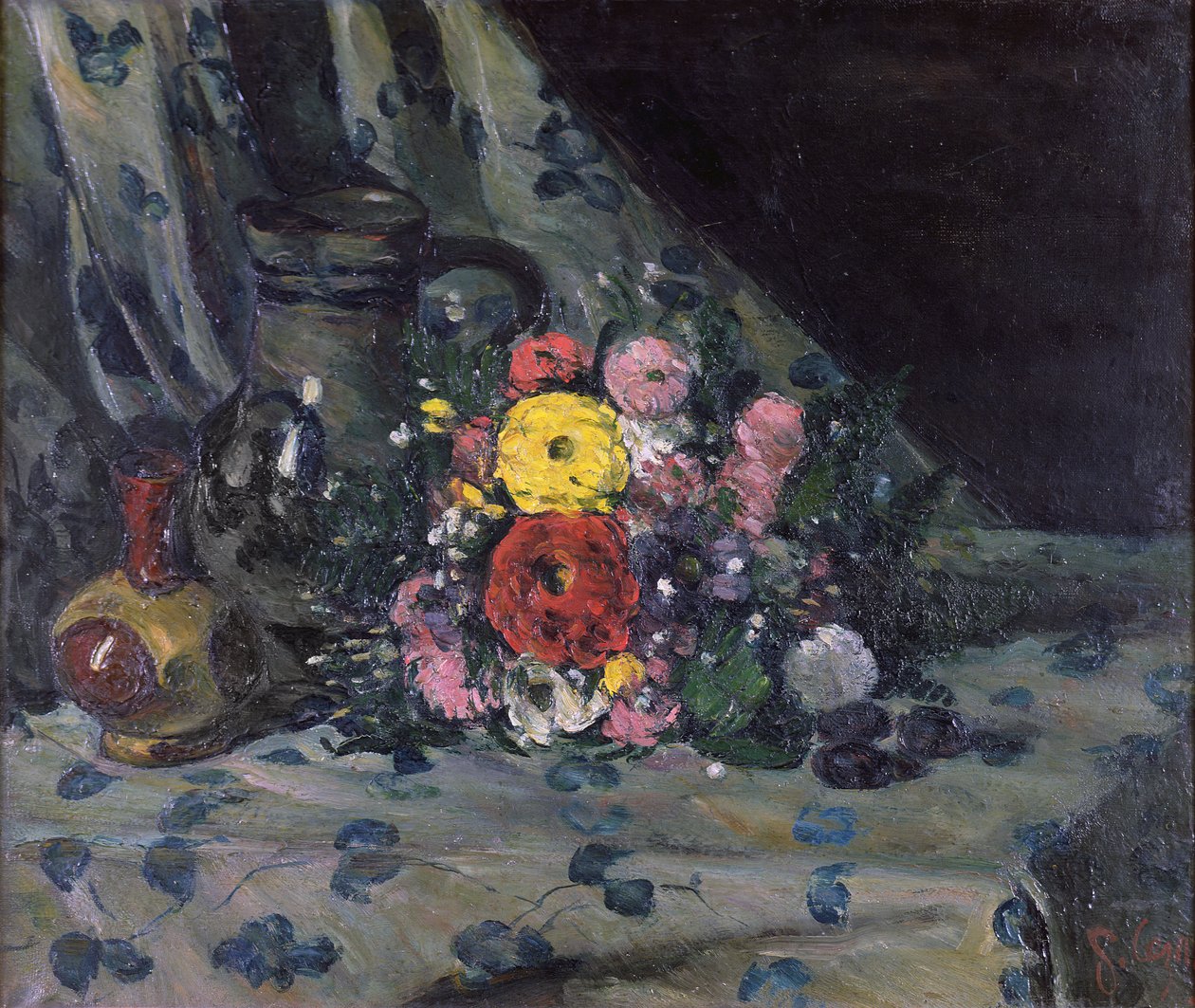 黄色のダリアの花束、1873年頃 作： ポール・セザンヌ