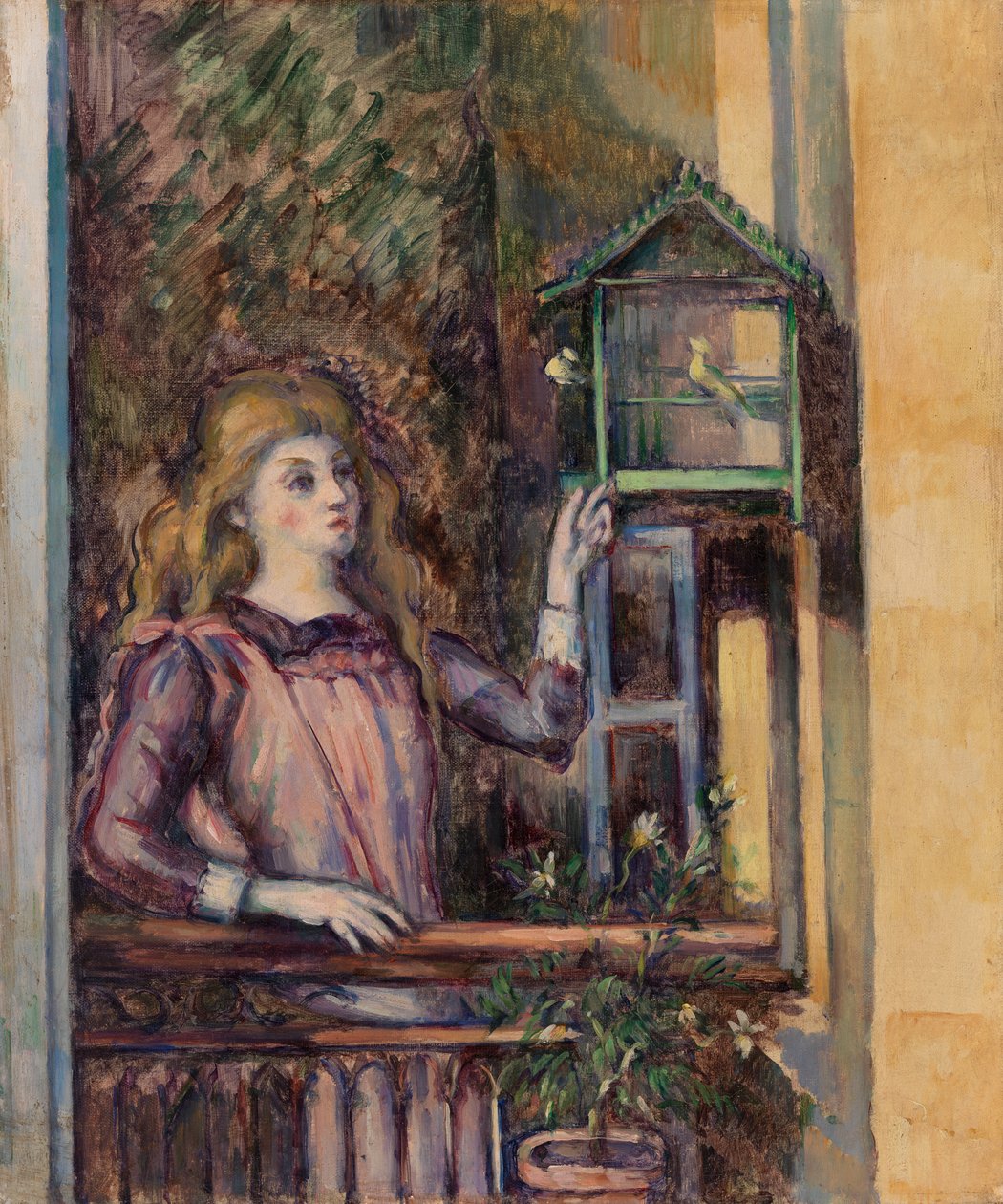 鳥かごを持つ少女、1888年頃 作： ポール・セザンヌ