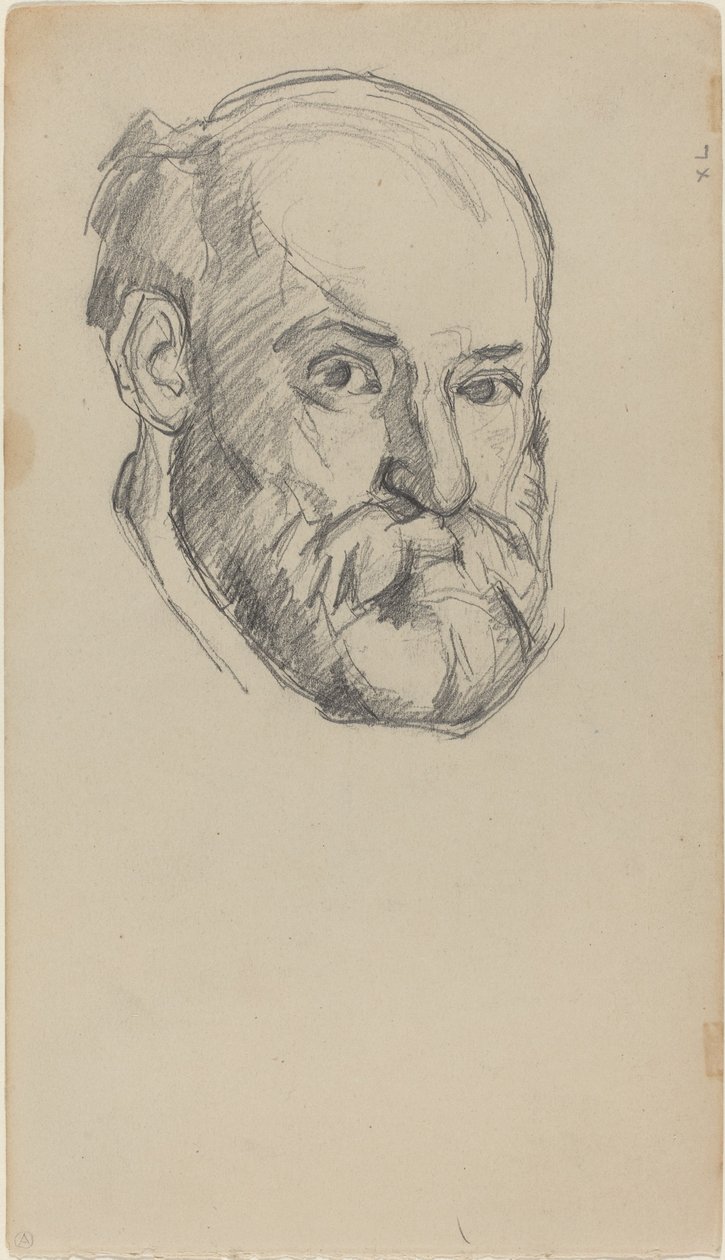 Self-Portait、c.1880-2（織紙上のグラファイト） 作： ポール・セザンヌ
