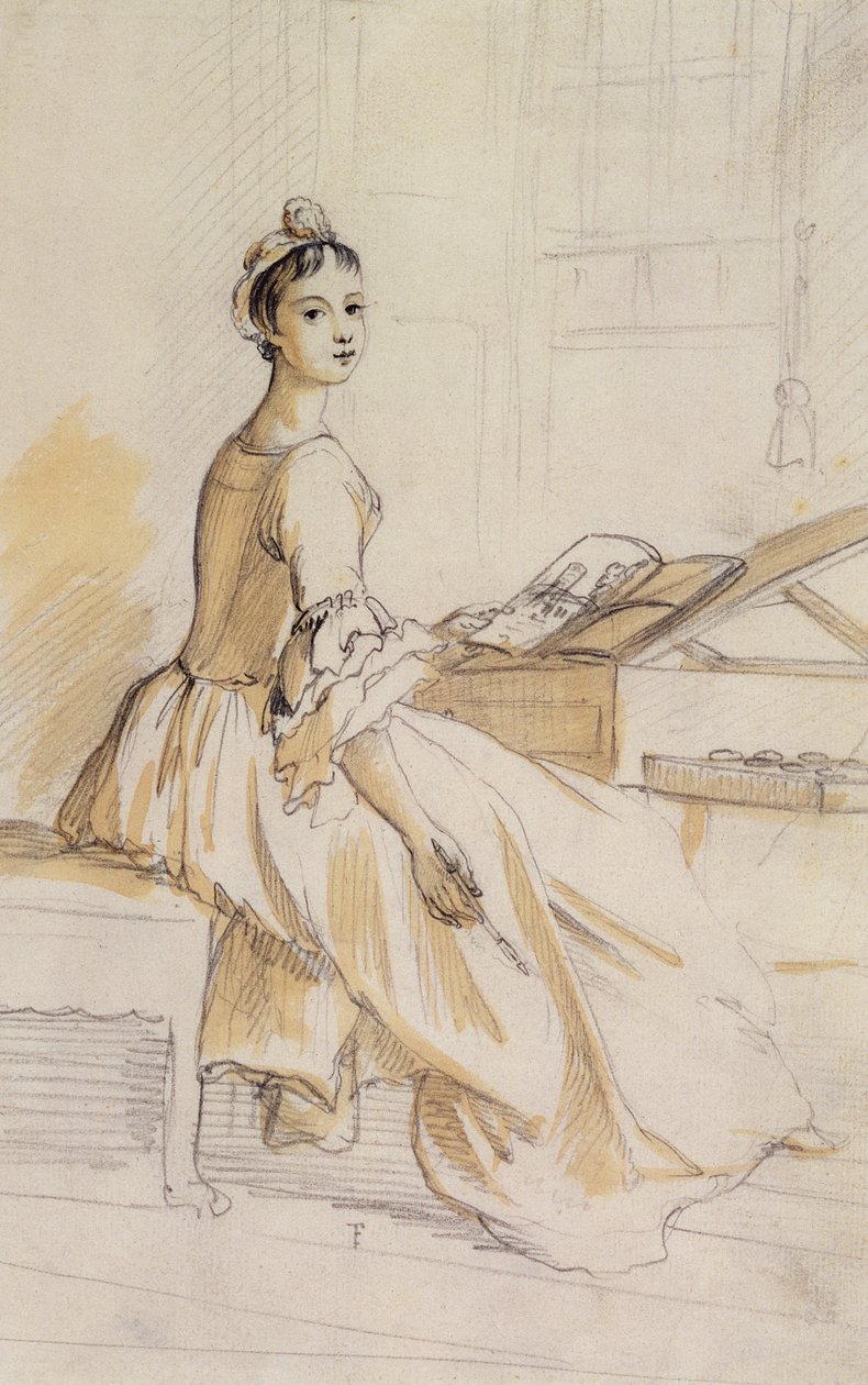描画テーブルでの女性の肖像画（グラファイトと紙に茶色のウォッシュ）（146389の詳細） 作： ポール・サンドビー