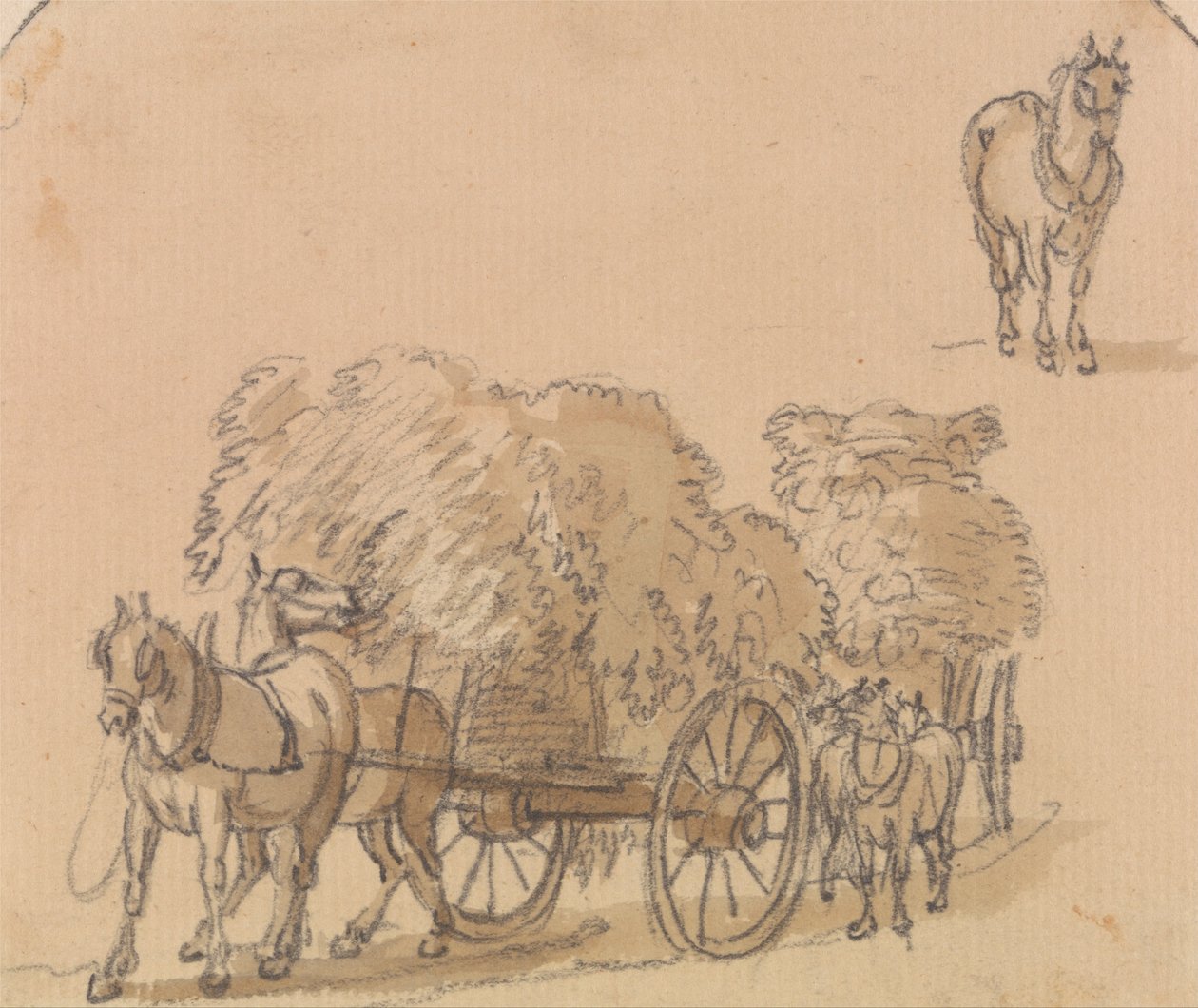 馬と荷を積んだ2つの干し草カート 作： ポール・サンドビー