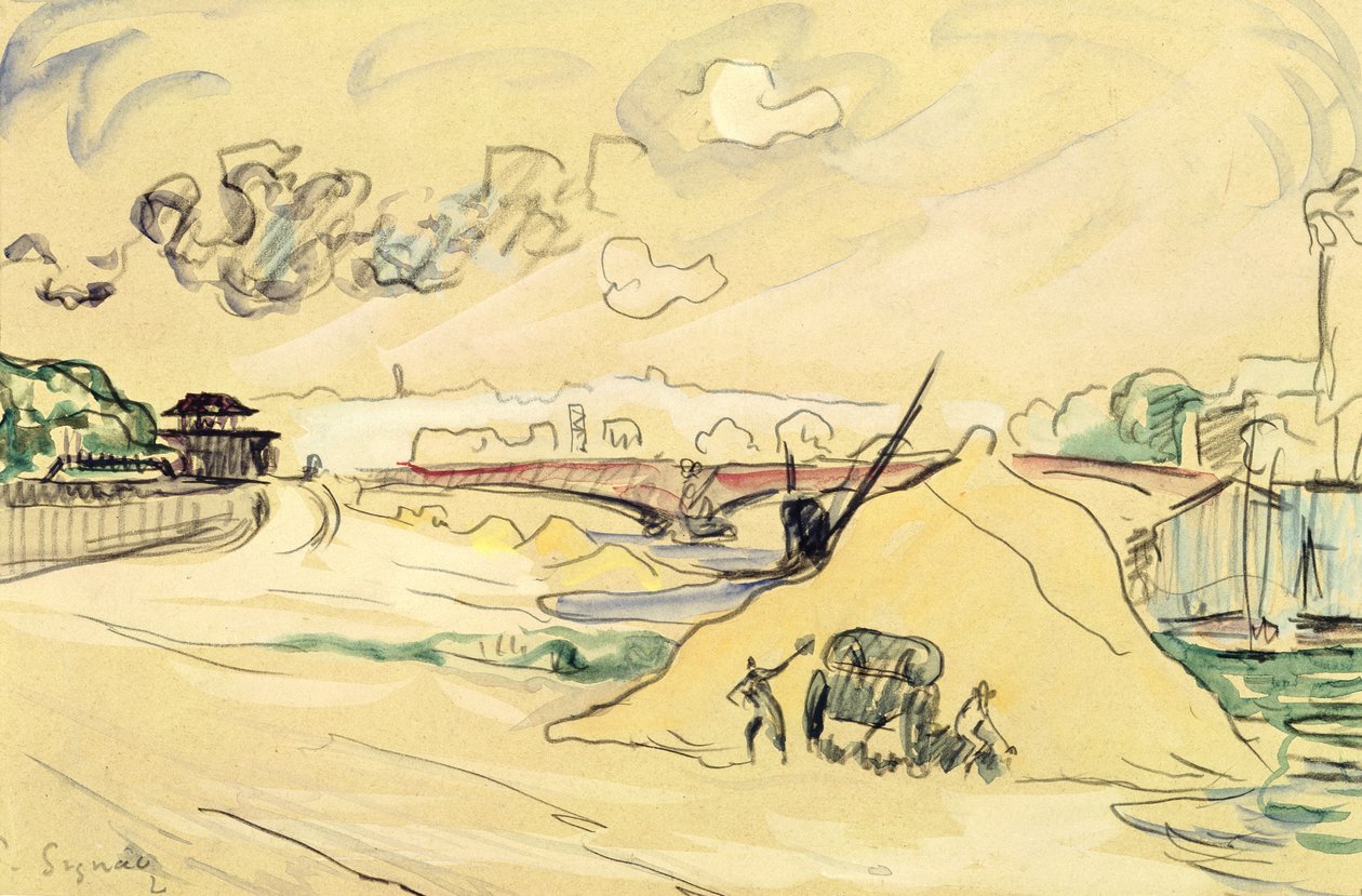 砂の山、ベルシー、1905年（紙に鉛筆とトイレ） 作： ポール・シニャック