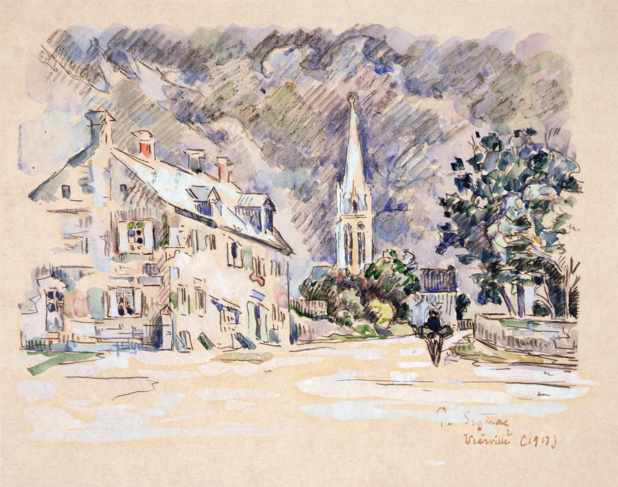 Vierville（Calvados）1913（紙に黒いクレヨンとトイレ） 作： ポール・シニャック