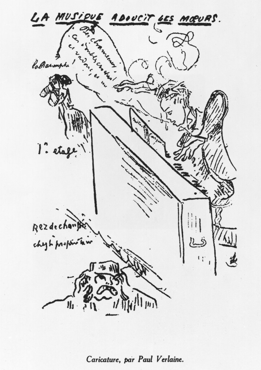 &39;Music Softens Manners&39;、Arthur Rimbaud（1854-91）ピアノを弾く 作： ポール・ヴェルレーヌ
