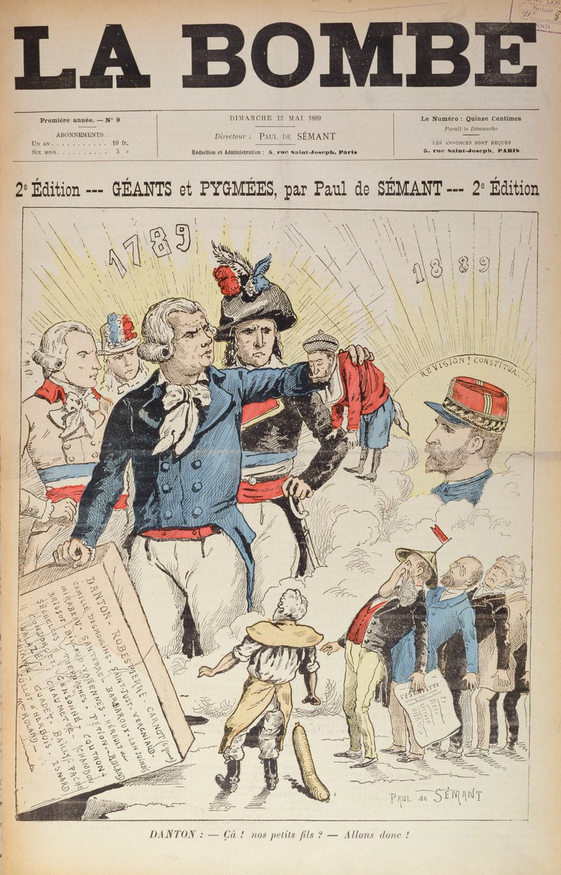 1889年共和国のピグミーの前の1789年革命の巨人、「La Bombe」誌の表紙、1889年5月12日 作： ポール・ド・セマン
