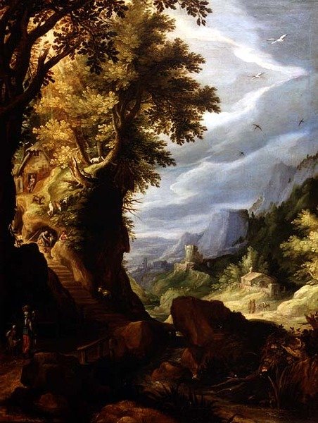 山岳地帯の森の風景 作： ポール・ブリルまたはブリル
