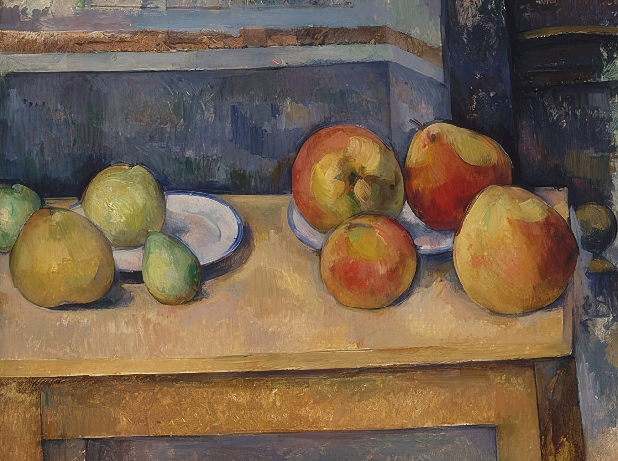 リンゴとナシのある静物。 1891-92年頃 作： ポール・セザンヌ