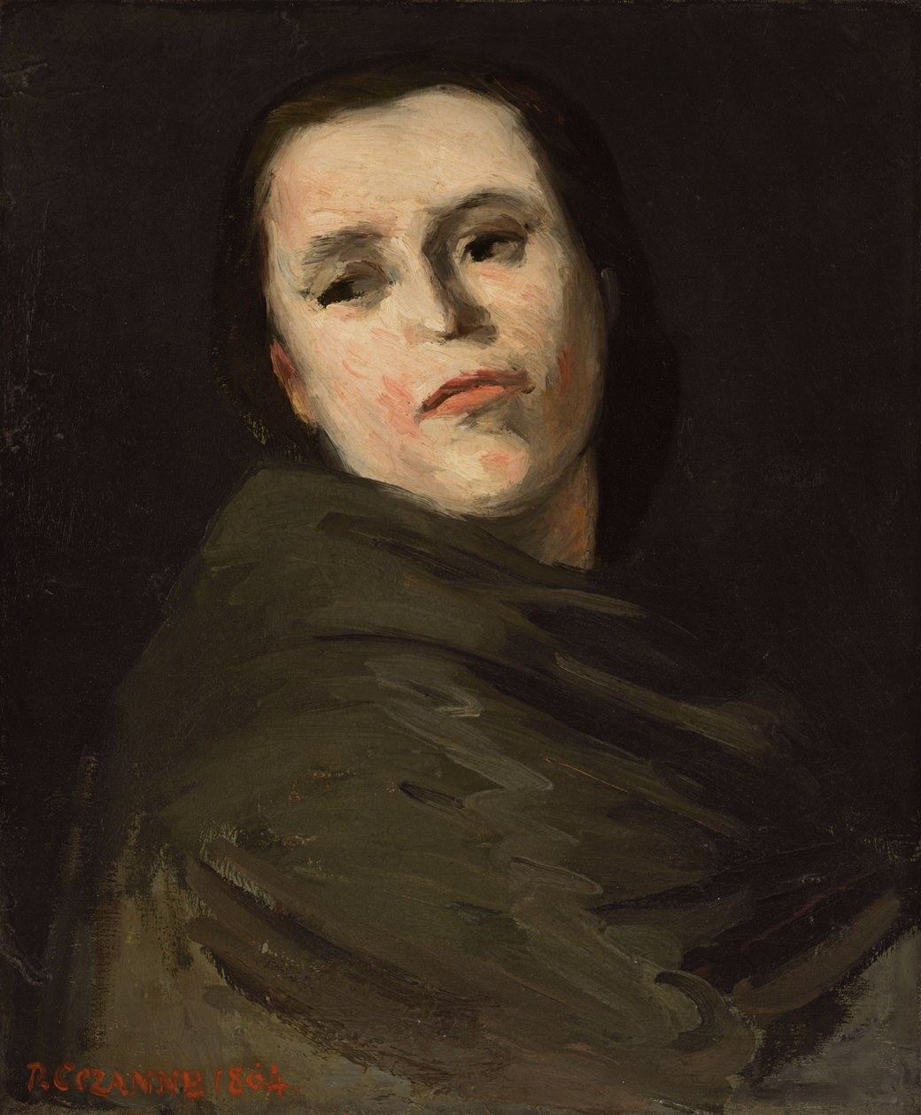 女性の頭、テテ・ド・ファム、1864 作： ポール・セザンヌ