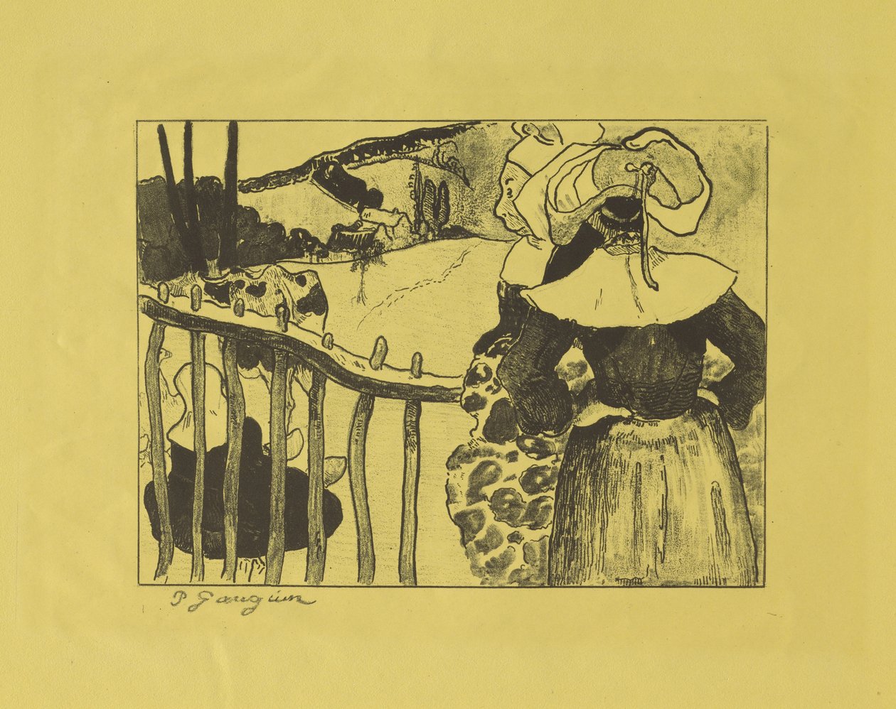 フェンスのそばに立つブルトンの女性たち（1889年） 作： ポール・ゴーギャン