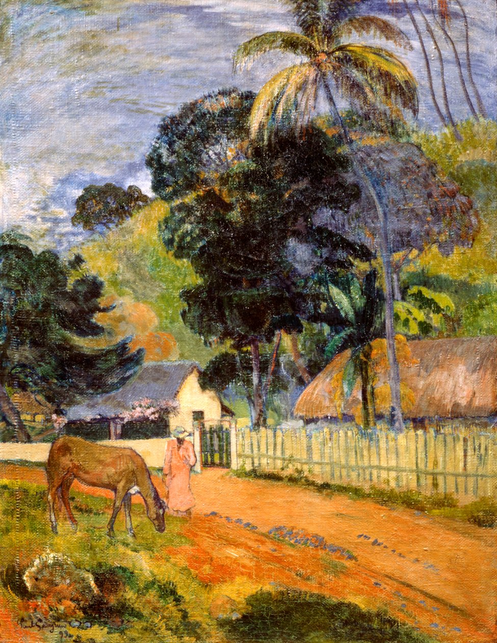 道路上の馬、タヒチの風景、1899年 作： ポール・ゴーギャン
