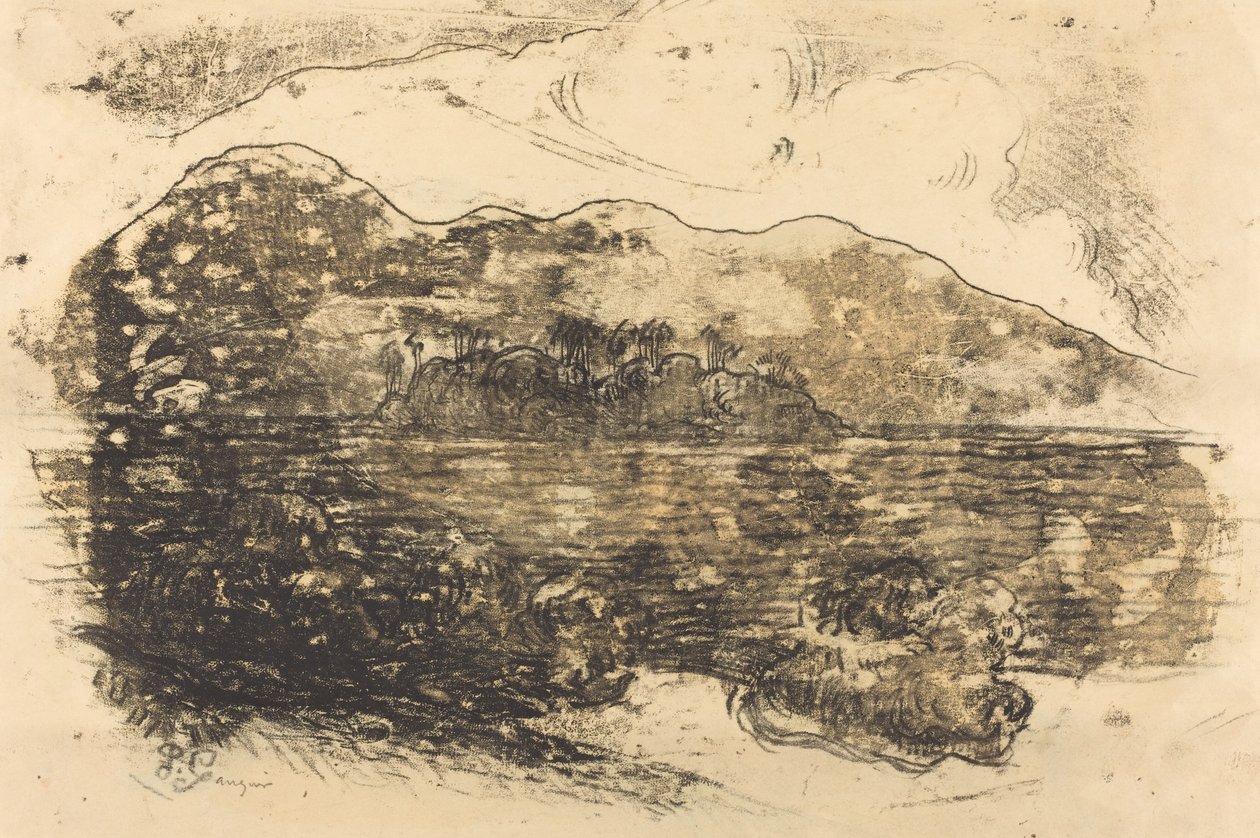 タヒチの海岸 [直訳]、c。 1900年。 作： ポール・ゴーギャン