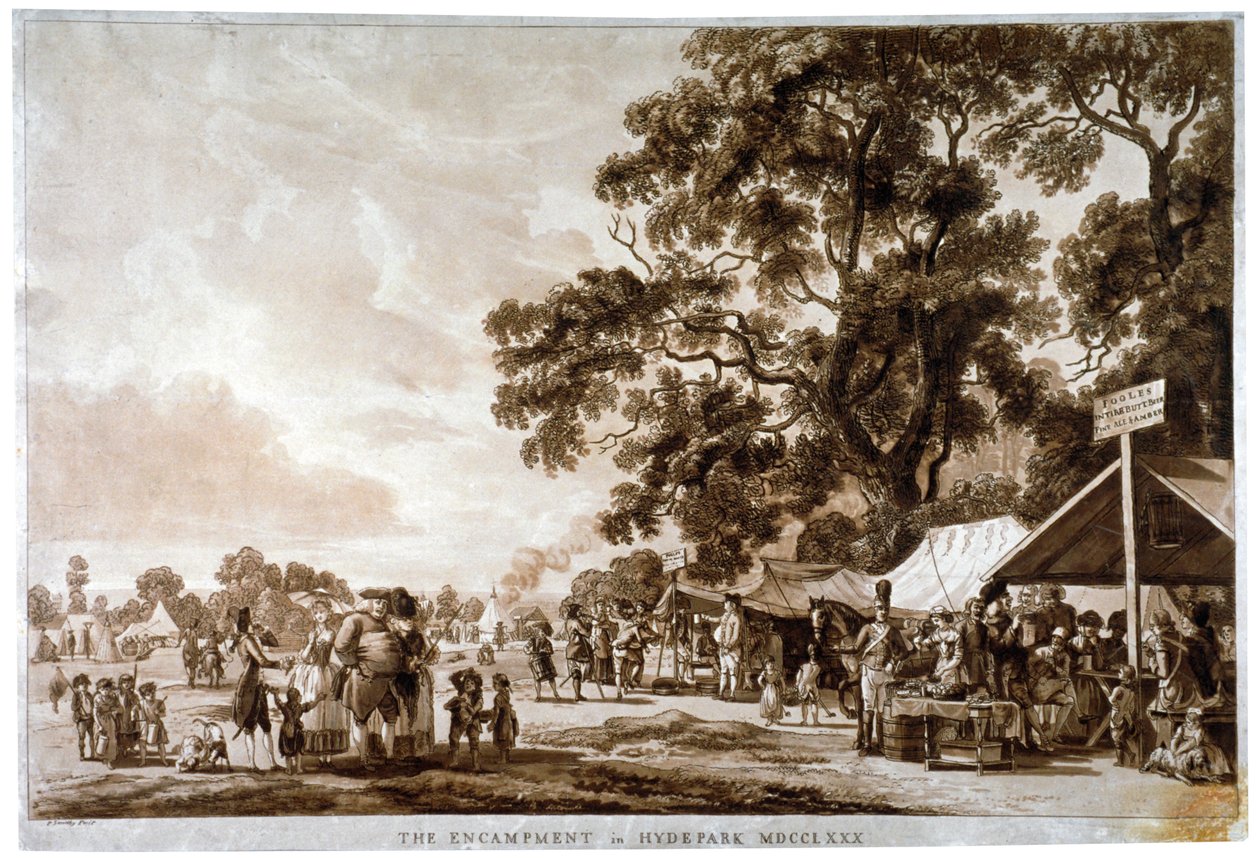 1780 年、ロンドン、ハイド パークの陸軍キャンプ。 作： ポール・サンドビー