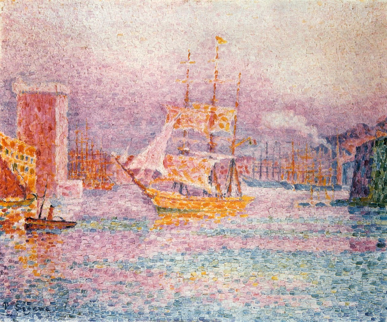 マルセイユの港、1907 作： ポール・シニャック