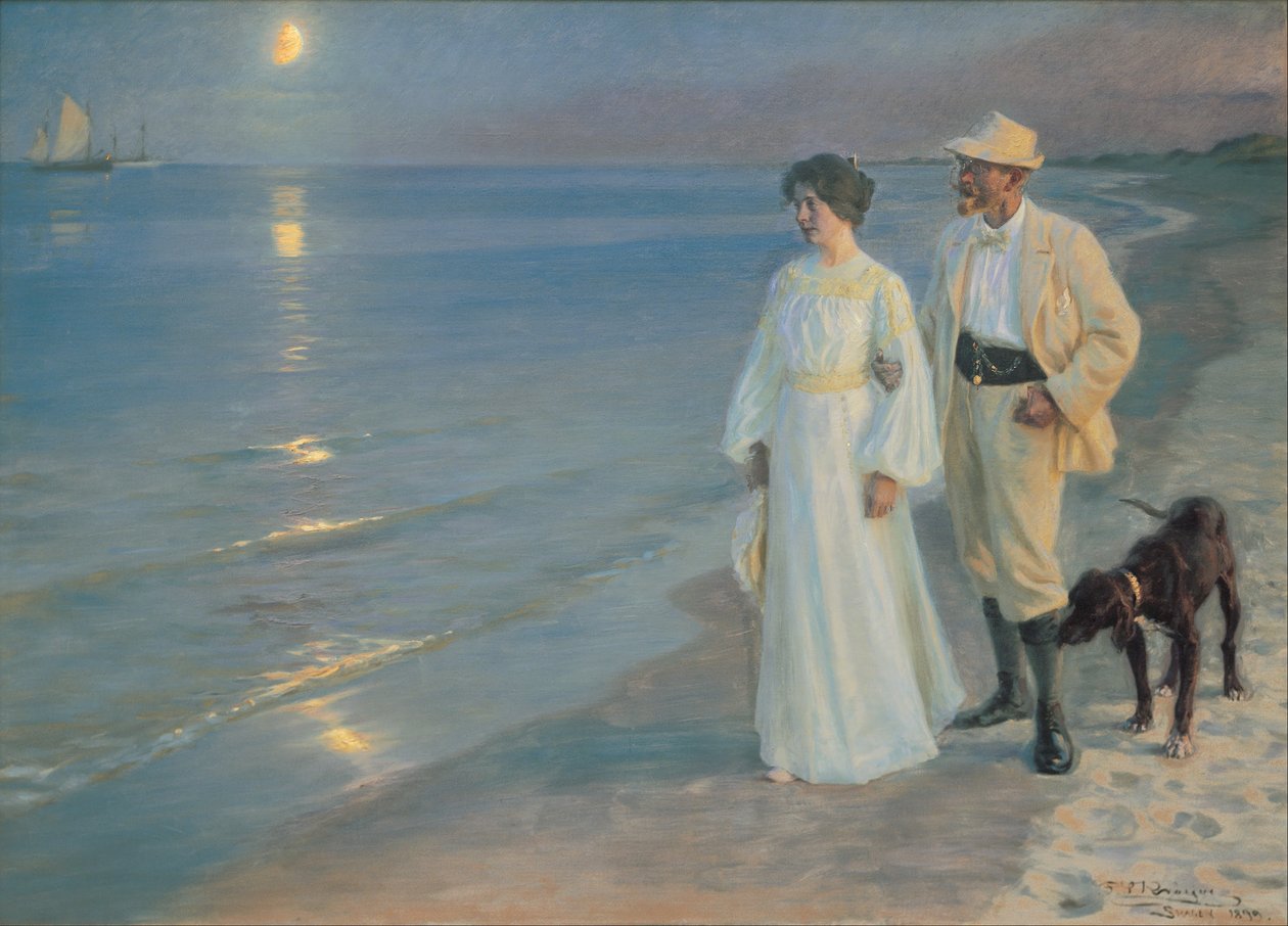 スカーゲンのビーチで夏の夜。画家と彼の妻。 作： ペダー・セヴェリン・クロイヤー