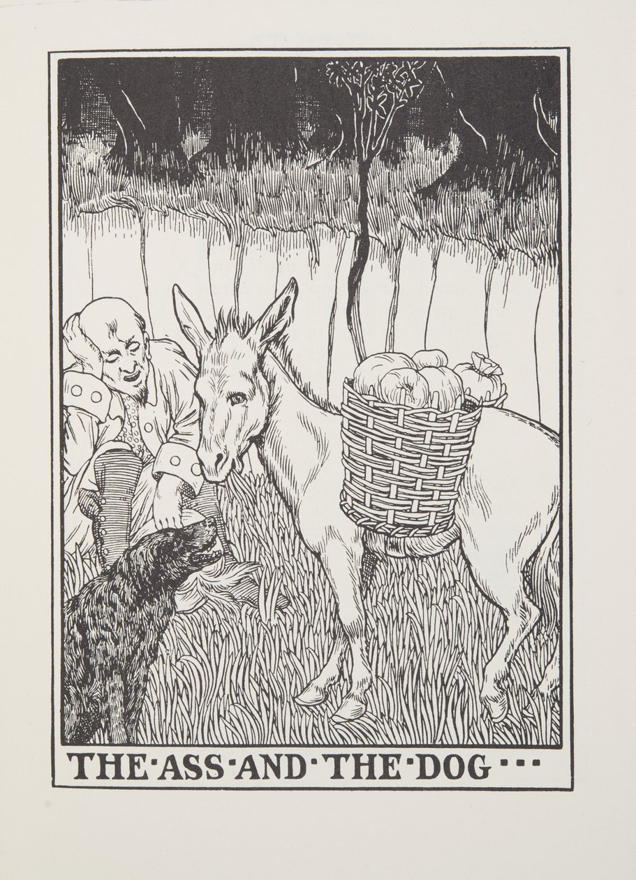 お尻と犬、フォンテーヌ寓話、パブから。 1905 作： パーシー・J・ビリングスハースト